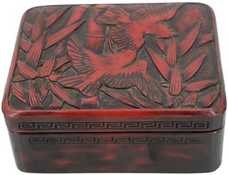 Chinese Cinnabar Covered Box With Birds