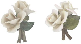 2 Capodimonte Italian Porcelain Pair of White Rose