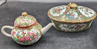 (2) Chinese Rose Medallion Porcelain Objects