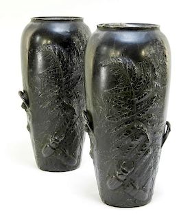 PR French Patinated Spelter Stag Beetle Vases
