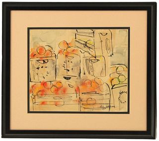 Rick Johnson Framed Ink & Watercolor of Oranges