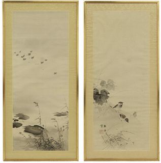 Pair of Japanese Watercolor Scrolls Signed