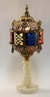 European Orientalist Moorish Brass Onyx Lamp