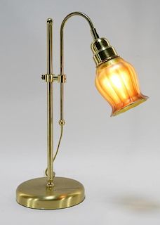 American Adjustable Brass Quezal Art Glass Lamp