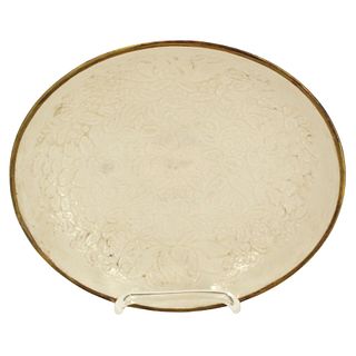 Chinese Floral Oval Plate Ding-Ware With Relief