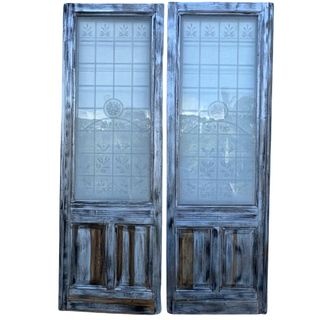 Connecting Hinge Rustic Doors W/ Etched Glass