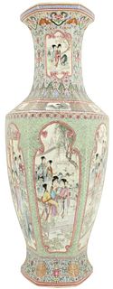 20C Japanese Hexagonal Geisha Scene Painted Vase