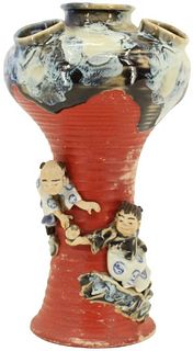 Japanese Sumida Gawa Pottery Vase