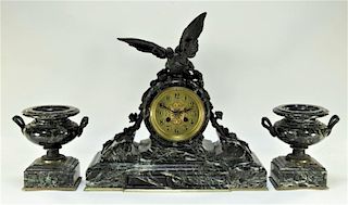 French Empire Marble & Bronze Mantel Clock Set