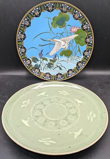 Korean Celadon Charger & Japanese Cloisonne Plate