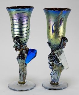 PR Colin Heaney Art Glass Champagne Flutes