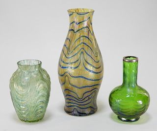 3 Czechoslovakian Iridescent Art Glass vases
