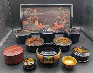 (11) Collection of Asian Laquerware Objects