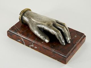 FINE 19C. French Silvered Bronze Model of a Hand