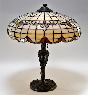 C.1910 American Stained Glass Rams Head Table Lamp