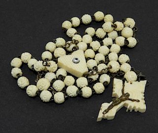Antique Carved Bone Rosary Beads w/ Stanhope