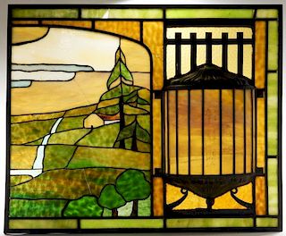 FINE Arts & Crafts Stained Glass Landscape Window