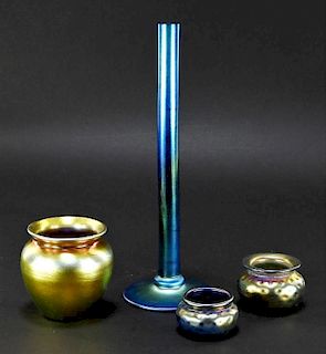 4 Steuben Aurene Blue & Gold Art Glass Articles