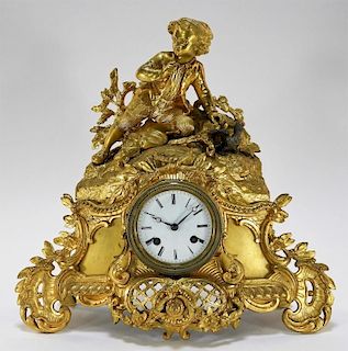 19C. French Bronze Ormolu Figural Mantel Clock