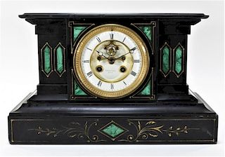 E Howard & Co Black Marble Malachite Mantel Clock