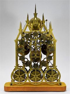 Victorian Gothic Brass Triple Fusee Skeleton Clock