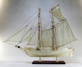 FINE Scrimshaw Model of a Schooner Sailboat