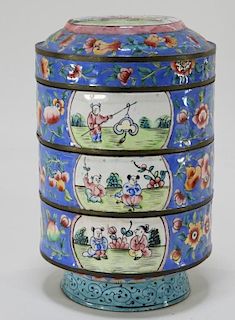 Chinese Famille Rose Enamel Painted Stacking Boxes