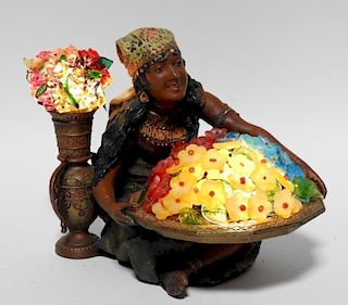 Czech Orientalist Cold Painted Figural Woman Lamp