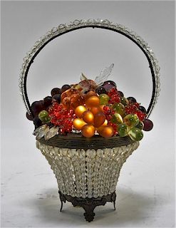 Czechoslovakian Art Deco Crystal Beaded Fruit Lamp