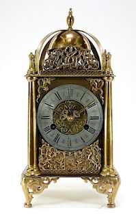 English Double Fusee Brass Silvered Lantern Clock