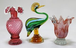 3 Italian Murano Art Glass Bird Vase Articles