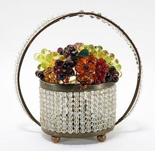 Czechoslovakian Art Deco Crystal Basket Fruit Lamp