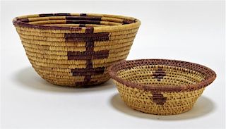 2 African Tribal Geometric Woven Baskets