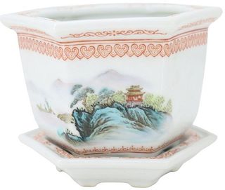 Small Chinese Porcelain Planter and Base