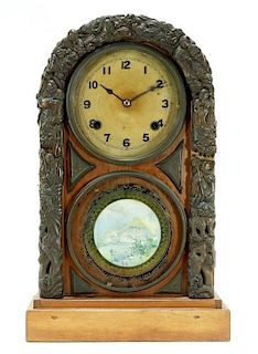 Japanese Meiji Clock Co. Metal Repousse Clock