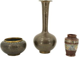 (3) Brass Cloisonne Vases
