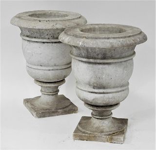 19C. Italian Carved White Carrera Marble Planters