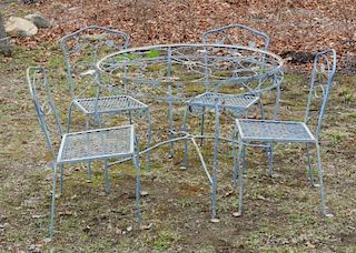 Vintage Wrought Iron Blue Penny Foot Patio Set