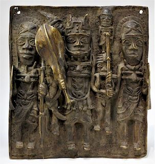 African Bronze Relief Tribal Plaque