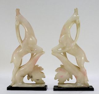 PR Art Deco Carved Alabaster Antelopes
