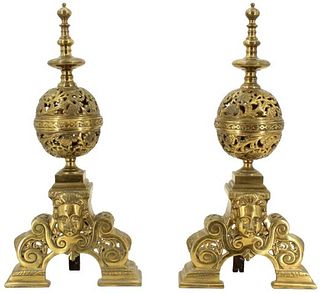 Pair of Louis XIV Style Bronze Andirons