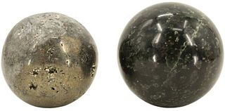 (2) Balls, Iron Pyrite and Polished Black Granite