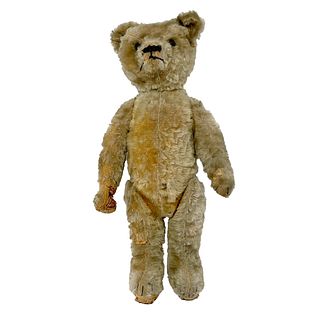 Early Mohair Teddy Bear, Possibly Steiff, Light gold mohair,center seam, no button to ear, black boot button eyes, clipped muzzle, black stitched mout