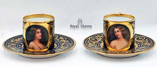 Pair Of Royal Vienna Cup & Saucers