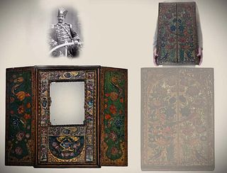 19th C. Qajar Persian Hand Painted Cabinet Mirror