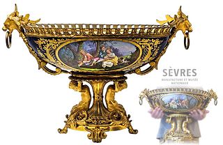 19th C. French Hand Painted Sevres Figural Mounted Bronze Centerpiece