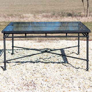 Large Bronze and Glass Dining Table, in the Manner of Diego Giacometti
