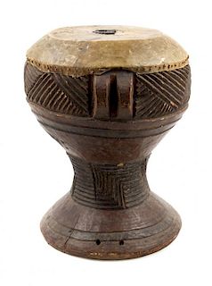 A Hide and Carved Wood Drum, DEMOCRATIC REPUBLIC OF THE CONGO, FIRST HALF OF 20TH CENTURY,