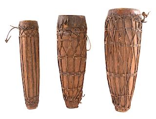 A Set of Three Ngbaka Leather-Bound Drums, DEMOCRATIC REPUBLIC OF THE CONGO, FIRST HALF OF 20TH CENTURY,