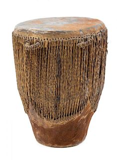 A Hide, String and Wood Drum, TANZANIA, FIRST HALF OF 20TH CENTURY,